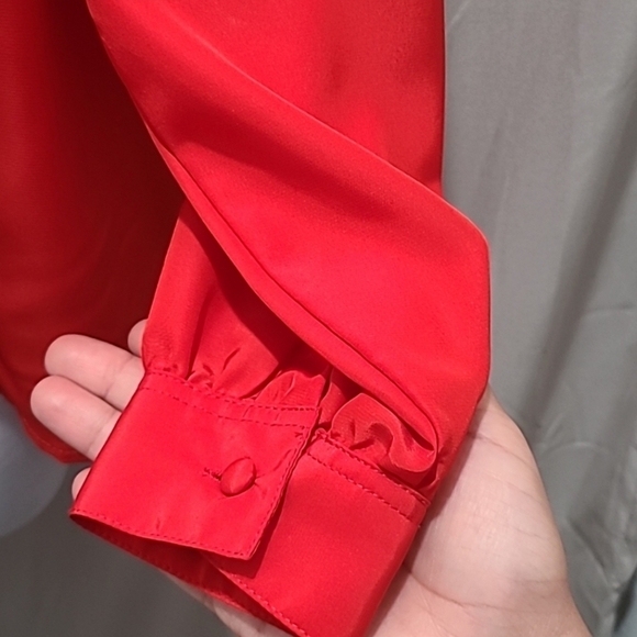 Pedder Street Vintage 80s Lace Collar Pleated Red Button Down Blouse - Picture 4 of 10